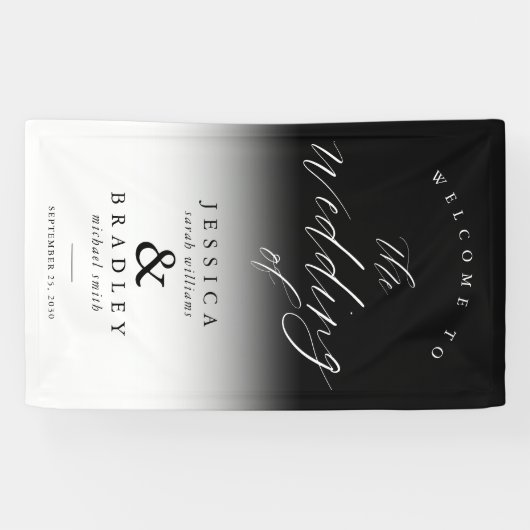 シックモダンエレガント白黒結婚の歓迎 横断幕 (横)