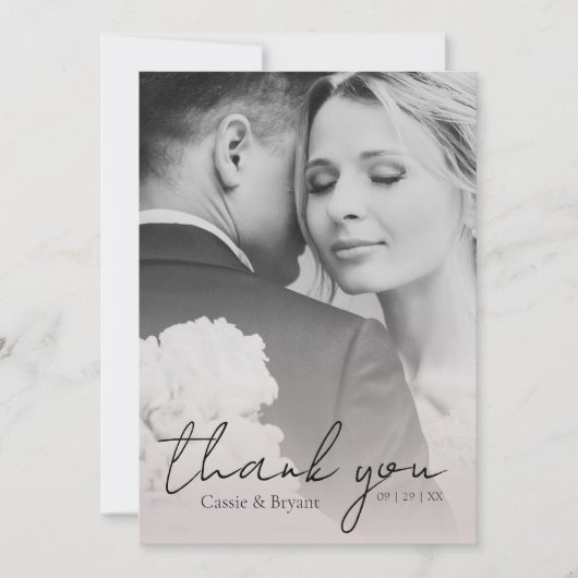 シックモダンエレガント赤面ピンク結婚写真 サンキューカード (正面)