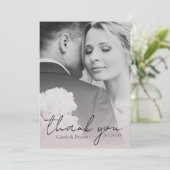 シックモダンエレガント赤面ピンク結婚写真 サンキューカード (スタンド正面)