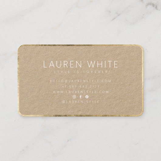 シックモダンエレガント金ゴールドホワイトミニマリストのクラフト 名刺 (裏面)