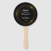 シックモダンエレガント金ゴールドライト結婚式 プログラム ハンドファン (正面)