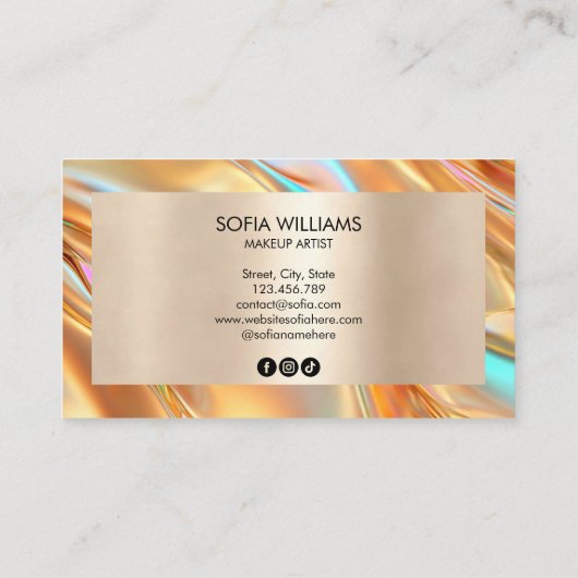 シックモダンオパール金ゴールドメイクアップアーティスト美しいサロン 名刺 (裏面)