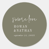 シックモダンオリーブグリーンS'more Loveスタンプ ラウンドシール (正面)
