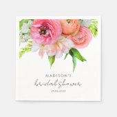 シックモダンオレンジピンクフローラブライダルシャワー スタンダードカクテルナプキン (正面)