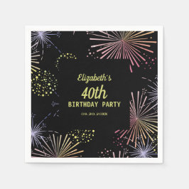 シックモダンカラフル花火ブラック誕生日 スタンダードカクテルナプキン
