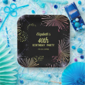 シックモダンカラフル花火ブラック誕生日 ペーパープレート (パーティー)