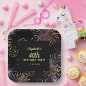 シックモダンカラフル花火ブラック誕生日 ペーパープレート (パーティー)