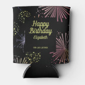シックモダンカラフル花火ブラック誕生日 缶クーラー (正面)
