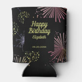 シックモダンカラフル花火ブラック誕生日 缶クーラー (裏面)