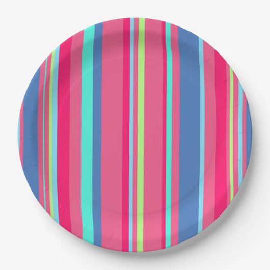 シックモダンガーリーキャンディストライプのパターン ペーパープレート (正面)