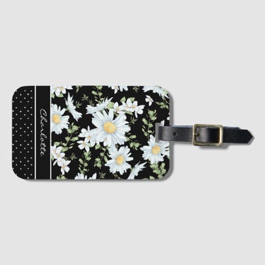 シックモダンガーリーフローラドットパタパーソナライズされたーン ラゲッジタグ (正面横)