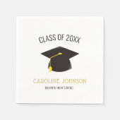 シックモダンキャップ&タッセルブラック金ゴールド卒業生 スタンダードカクテルナプキン (正面)