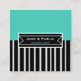 シックモダンクはっきりしたロストライプク両面カスタムブラック スクエア名刺