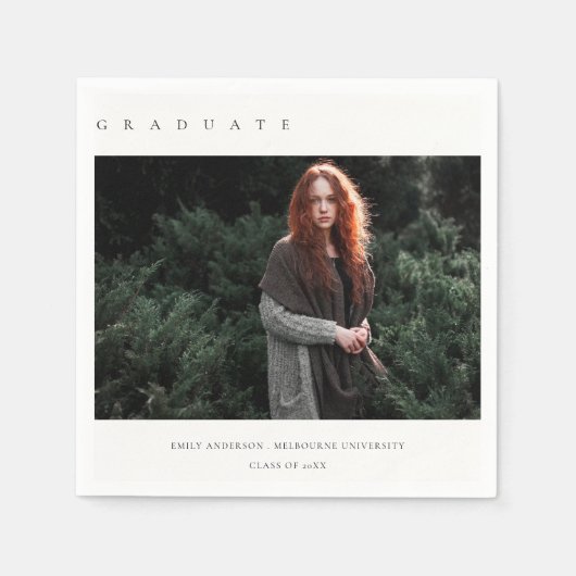 シックモダンクミニマル・クカスタムリーン写真卒業 スタンダードカクテルナプキン (正面)