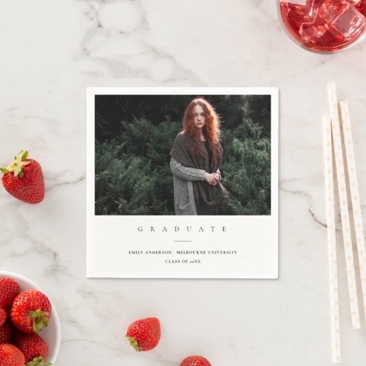 シックモダンクミニマル・クカスタムリーン写真卒業 スタンダードカクテルナプキン (インサイチュ)