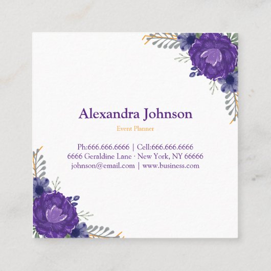 シックモダンクラシー水カラーフローラパーソナライズされた スクエア名刺 (裏面)