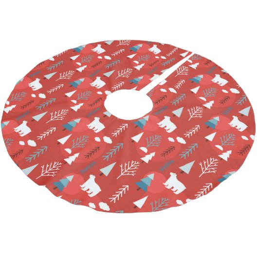 シックモダンクリスマスホリデーズウィンターポーラーベア ブラッシュドポリエステルツリースカート (アングル)