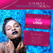 シックモダングラデーションシルバーとロ縁どゴを含むピンク 名刺