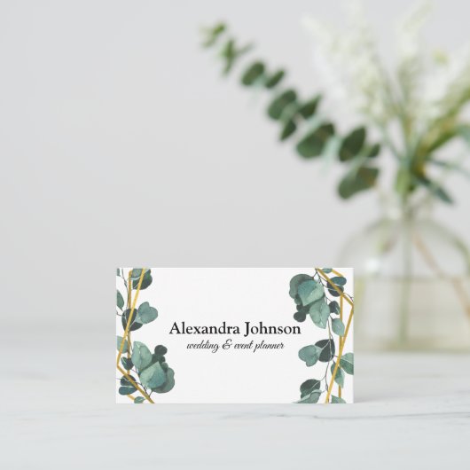 シックモダングリーナリーユーカリ幾何学模様 名刺 (スタンド正面)