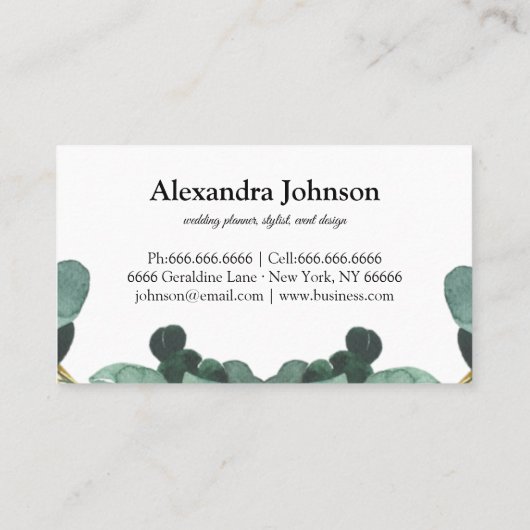 シックモダングリーナリーユーカリ幾何学模様 名刺 (裏面)