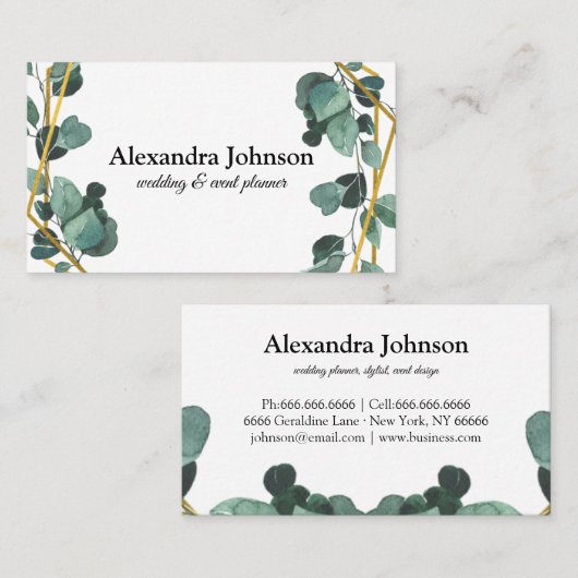 シックモダングリーナリーユーカリ幾何学模様 名刺 (正面/裏面)