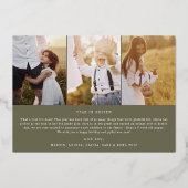 シックモダングリーンとゴールドフォイルのフォトコラージニュース 箔シーズンカード (裏面)