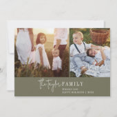 シックモダングリーンファミリーフォトコラージュニュースレター シーズンカード (正面)