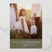 シックモダングリーンフォイルのクリスマス年レビュー 箔シーズンカード (正面)