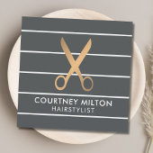 シックモダングレイストライプ金ゴールド美容師 スクエア名刺