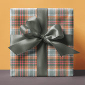 シックモダングレーオレンジの格子柄のギフト ラッピングペーパー