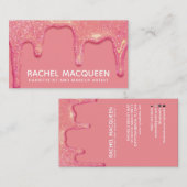 シックモダンコーラルピンクグリッタードリップスビジネスカード 名刺 (正面/裏面)