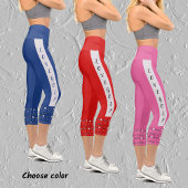 シックモダンゴルフパターン文字レッド カプリレギンス