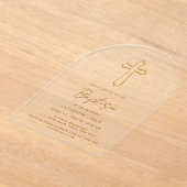 シックモダンゴールデンクロスタイポグラフィバプテスマ アクリル招待状 (レイダウン)