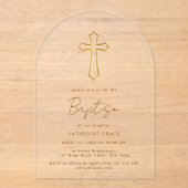 シックモダンゴールデンクロスタイポグラフィバプテスマ アクリル招待状 (正面)