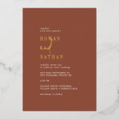 シックモダンゴールドフォイルテラコッタカジュアル結婚ズ 箔招待状 (正面)