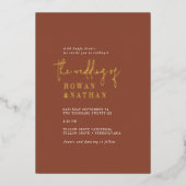 シックモダンゴールドフォイルテラコッタフォト結婚ズ 箔招待状 (正面)