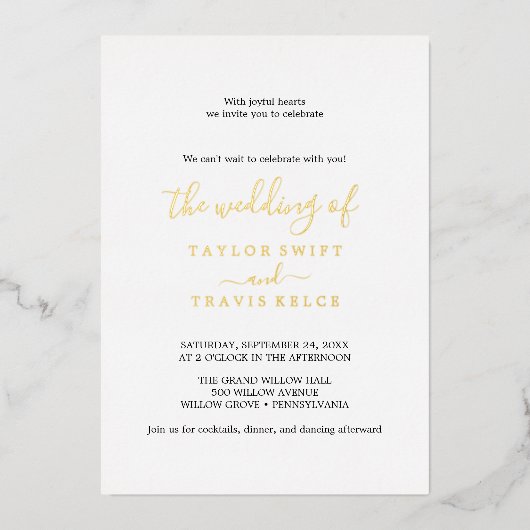 シックモダンゴールドフォイルブラック&ホワイトフォト結婚ズ 箔招待状 (正面)