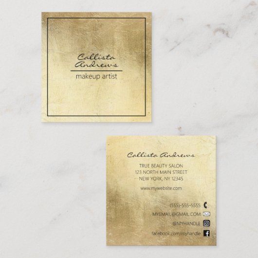 シックモダンゴールドフォイルメイクアップアーティスト スクエア名刺 (正面/裏面)