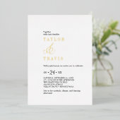 シックモダンゴールドフォイル白黒カジュアル結婚ズ 箔招待状 (立ち正面)