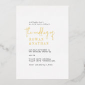 シックモダンゴールドフォイル白黒フォト結婚ズ 箔招待状 (正面)