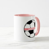 シックモダンサッカーボールガーリーピンクスポーツモノグラム マグカップ (正面右)