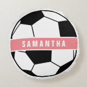 シックモダンサッカーボールガーリーピンクスポーツモノグラム ラウンドクッション (裏面)