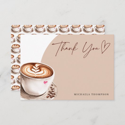 シックモダンサンキューコーヒーブライダルシャワー サンキューカード (正面/裏面)