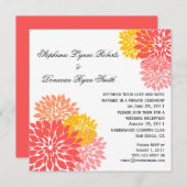 シックモダンサーモンピーチ金ゴールドフラワー花びら 招待状 (正面/裏面)