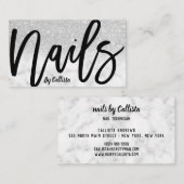 シックモダンシルバーグリッターマーブルネイリスト 名刺 (正面/裏面)