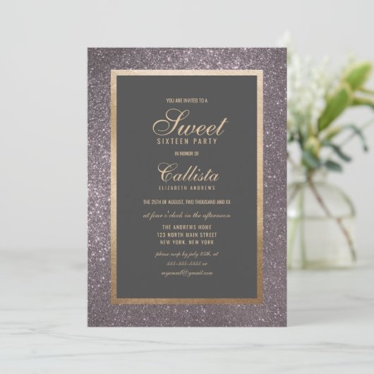 シックモダンシルバーグリッター厚縁ど甘16 招待状 (スタンド正面)