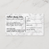 シックモダンシルバーグリッター大理石ギフト証明書 名刺 (裏面)