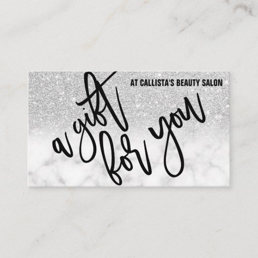 シックモダンシルバーグリッター大理石ギフト証明書 名刺 (正面)