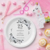 シックモダンシルバー25結婚周年 ペーパープレート (パーティー)