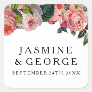 シックモダンシンプルフォントwヴィンテージバラフローラ スクエアシール